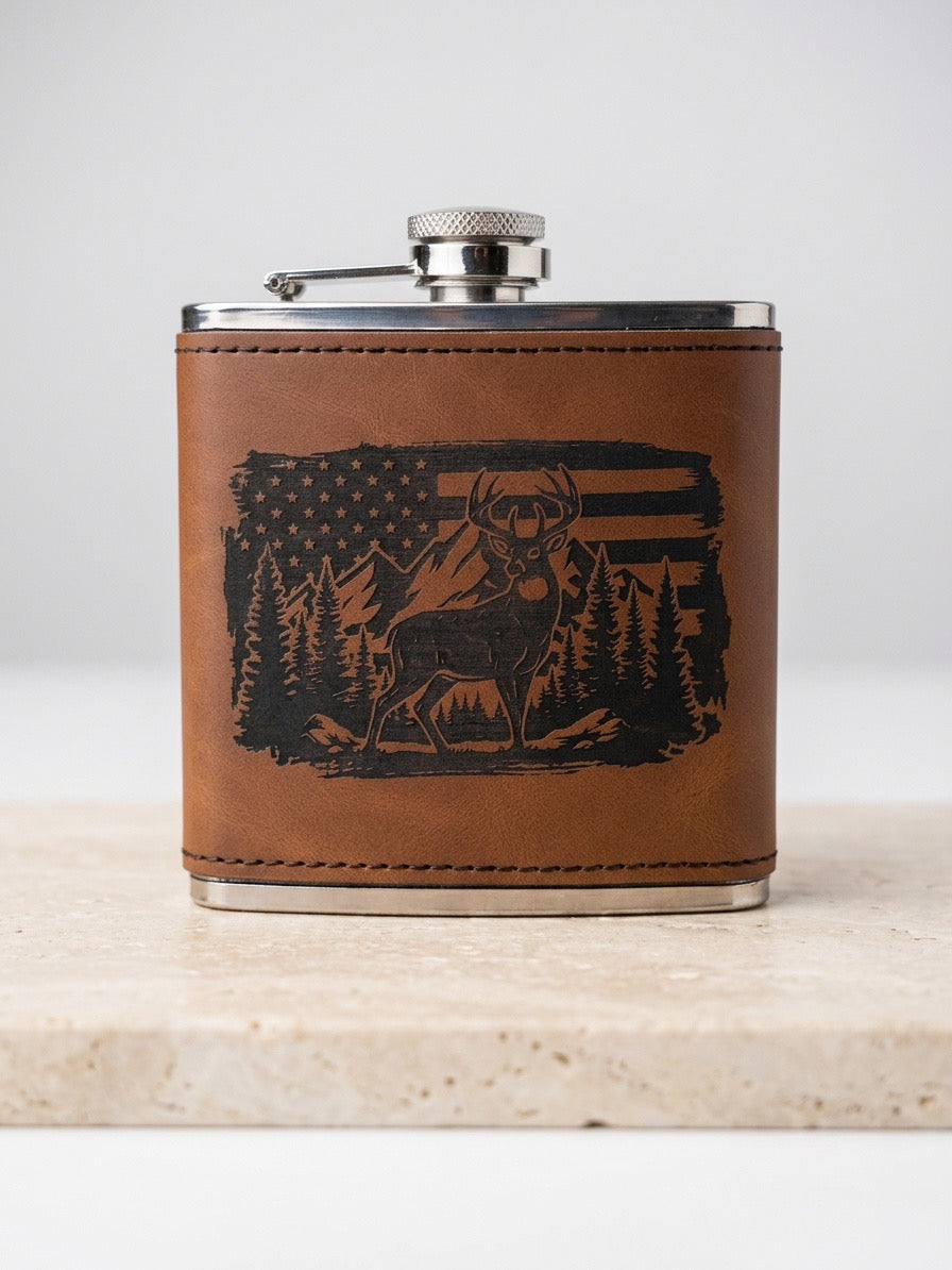 6oz Engraved Leather Flasks