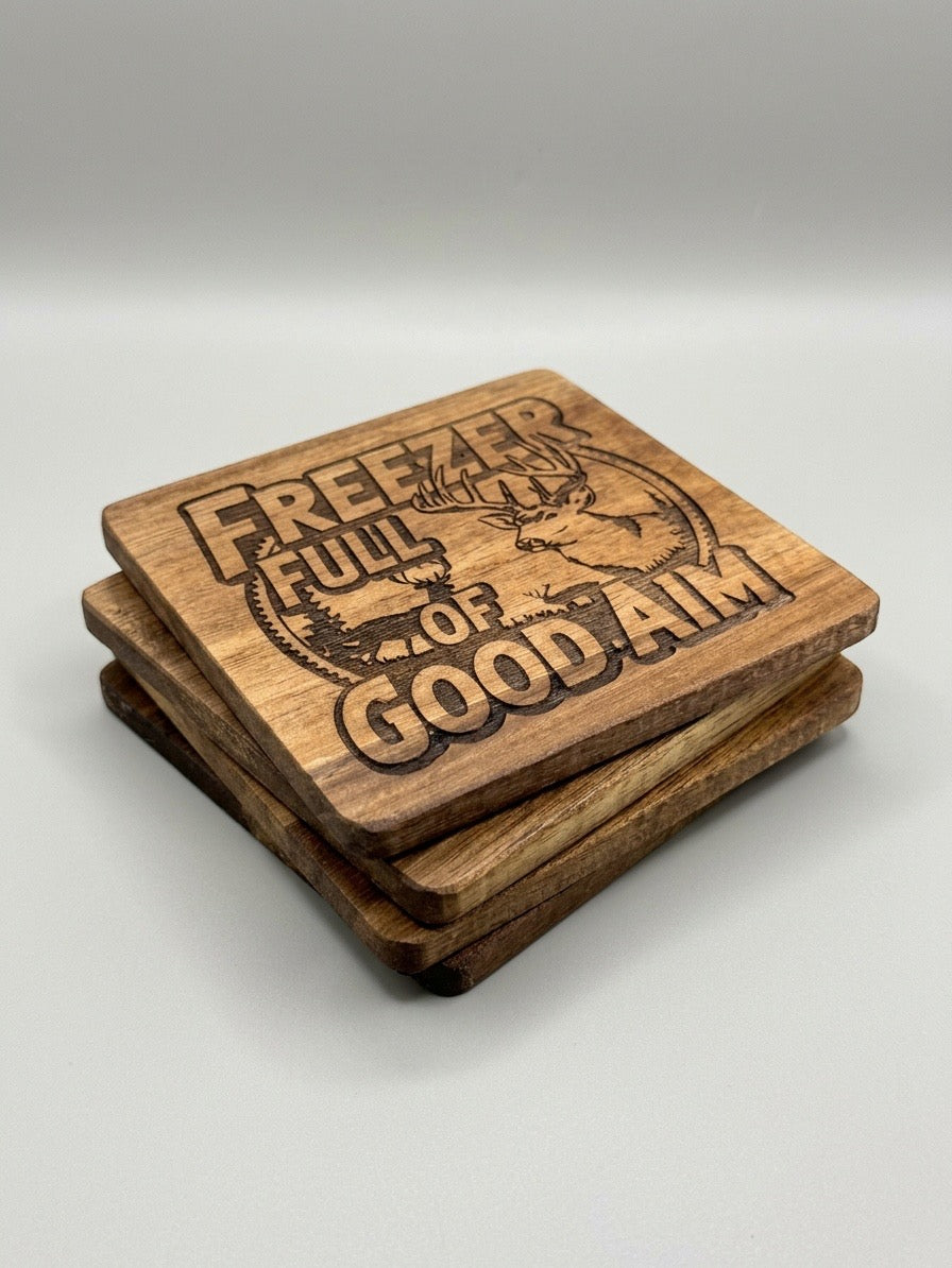 Square Wooden Engraved Coasters - set of 4