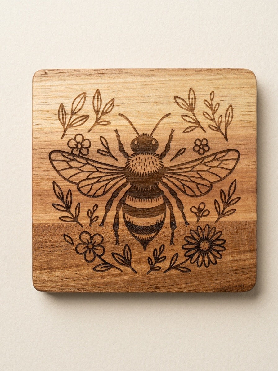Square Wooden Engraved Coasters - set of 4