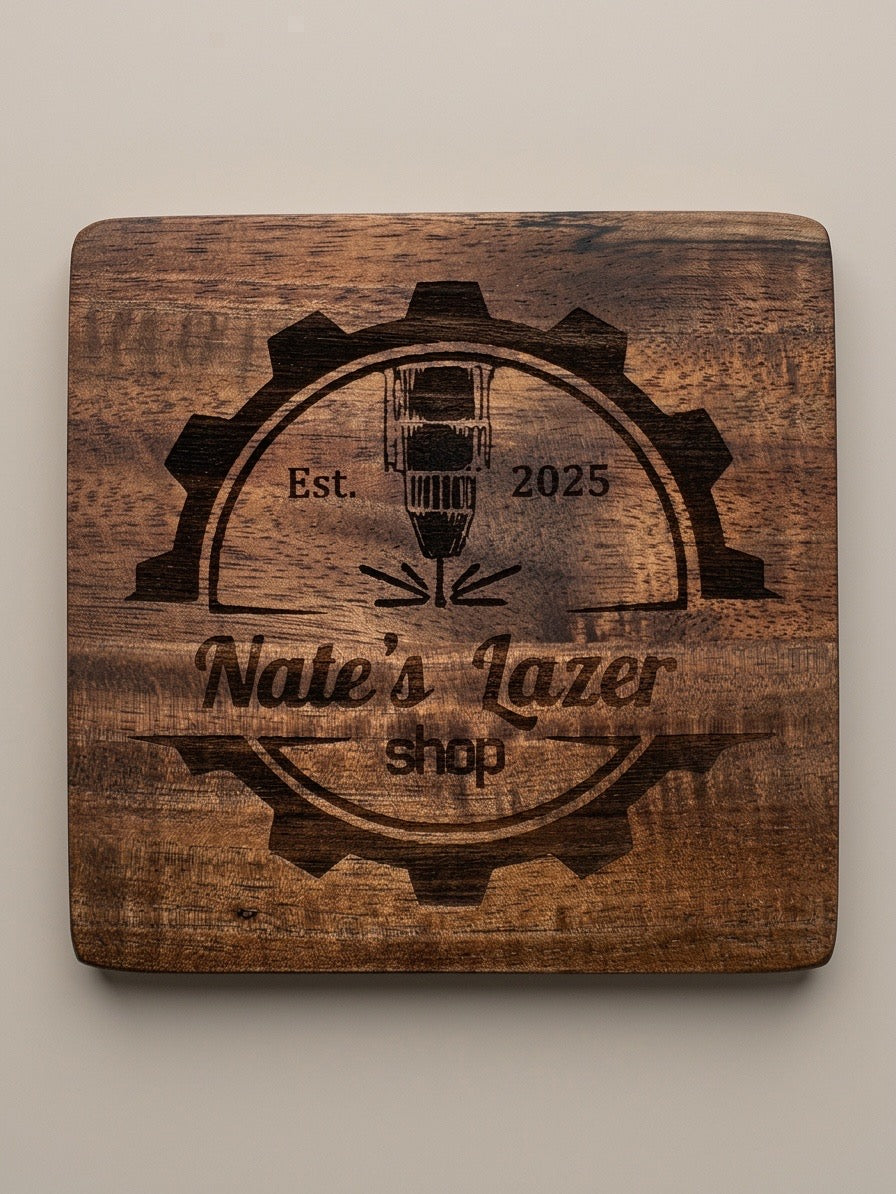 Square Wooden Engraved Coasters - set of 4