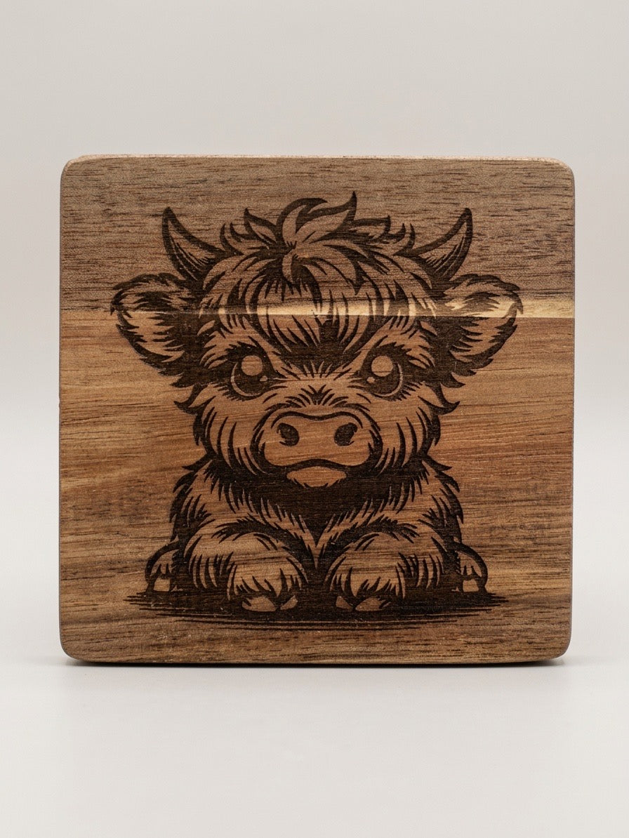 Square Wooden Engraved Coasters - set of 4