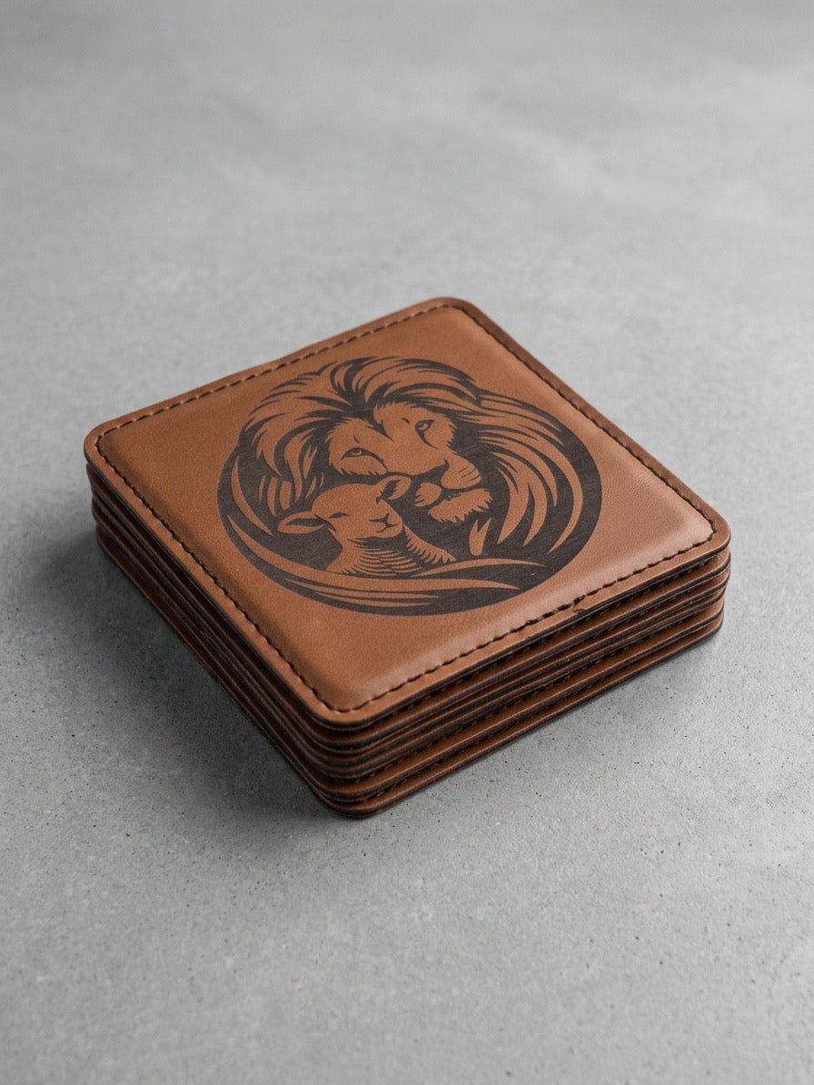 Engraved Leather Square Coasters - set of 6